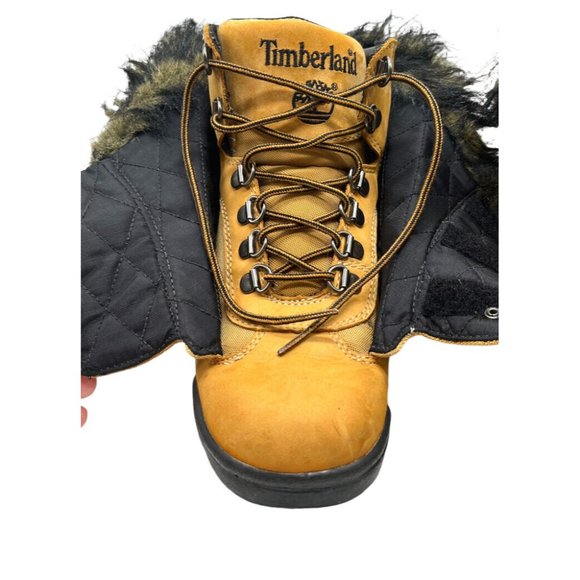 Timberland Tan Leather Faux Fur Cuff Ankle Winter Snow Boots Youth Size 4 - Picture 5 of 16
